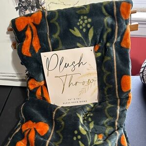Plush throw fall bow and floral decor blanket